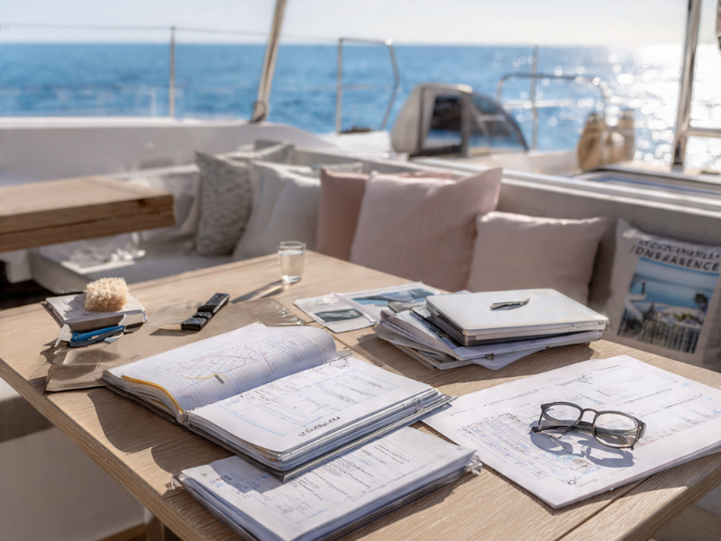 documents et dossiers administratifs organisés à bord d’un voilier