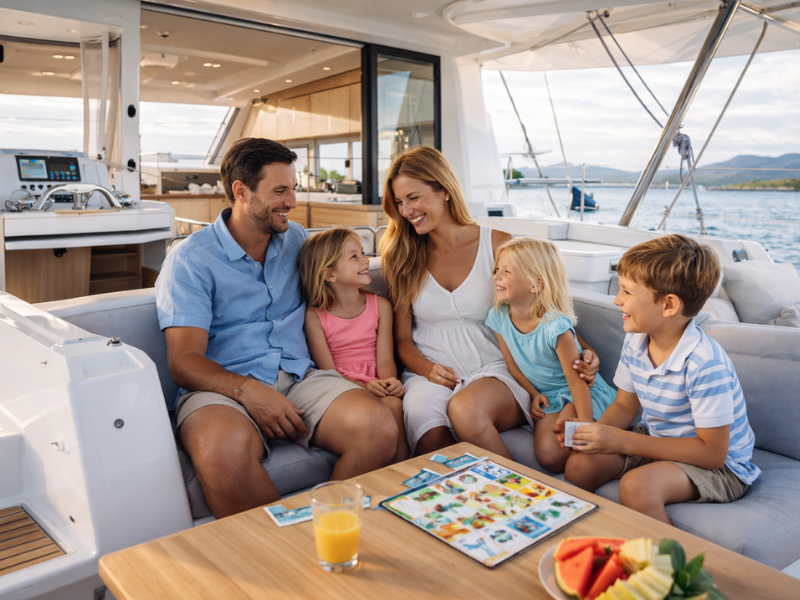 famille avec enfants vivant à bord d’un voilier en navigation